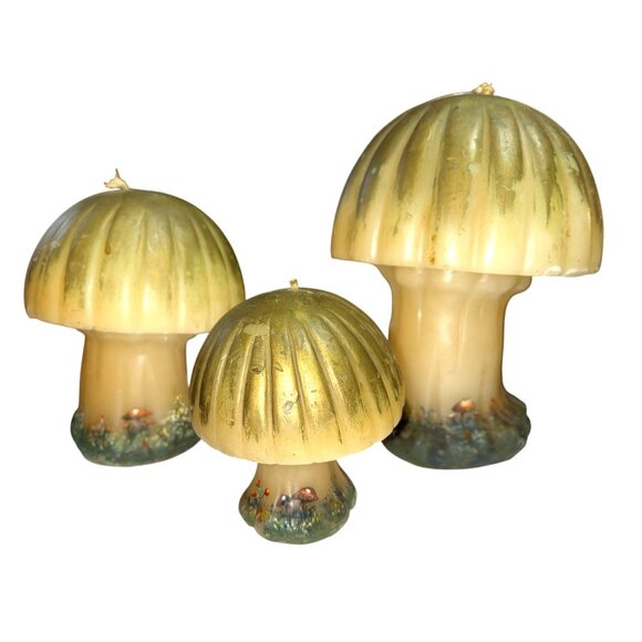 Other - Vtg Lot of 3 '70 Mushroom Candles Hand Painted Hippie Decor